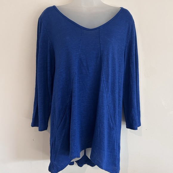 Habitat Tops - Habitat Linen Tunic Sz S Blue Lagenlook Lightweight Blouse Boatneck 3/4 Sleeves
